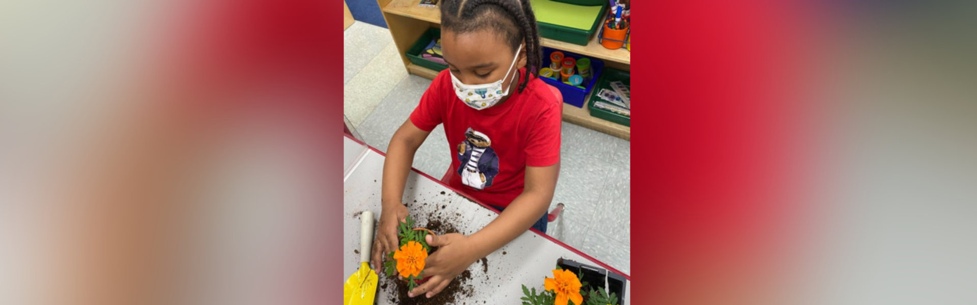 kid planting a flower